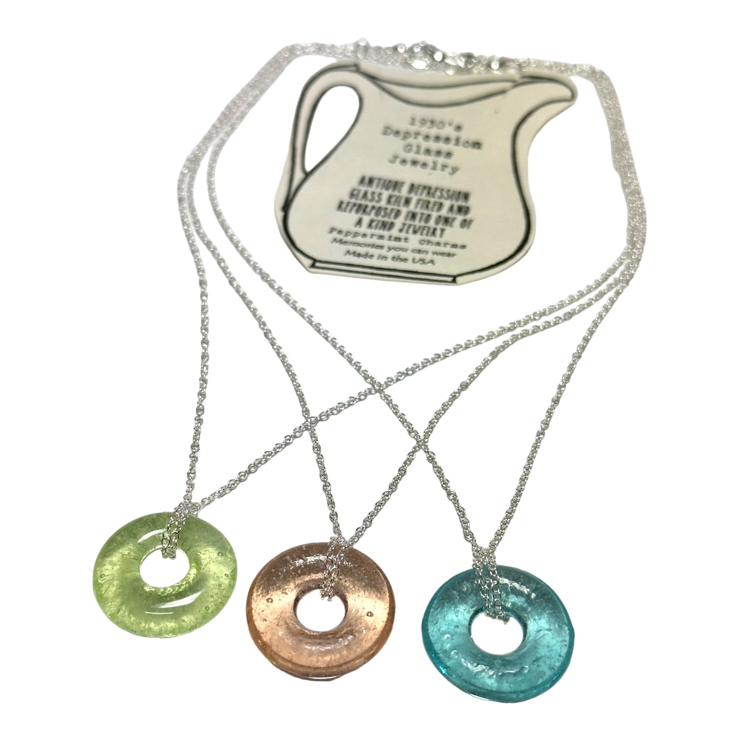 
                  
                    1930s Green Depression Glass Circle Necklace
                  
                
